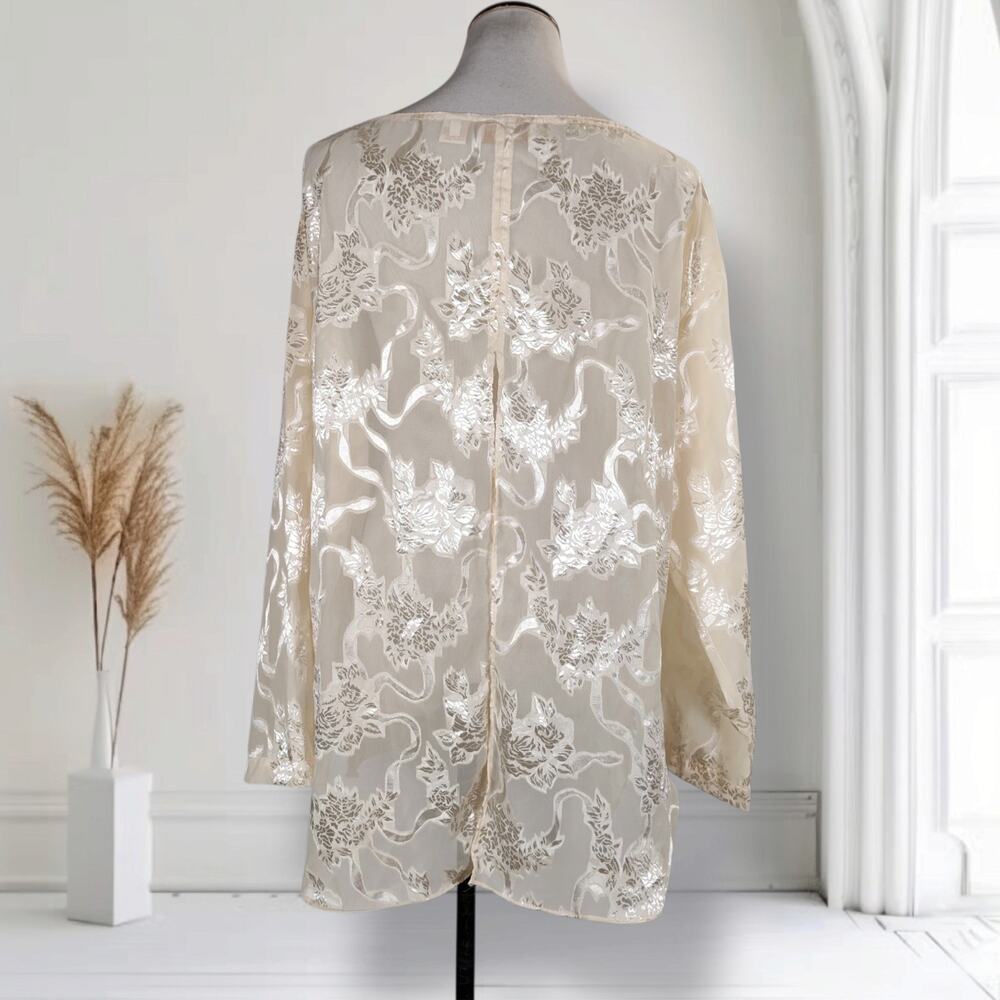 Vintage Victoria's Secret Nightshirt L Sheer Floral Burnout Ivory Lingerie